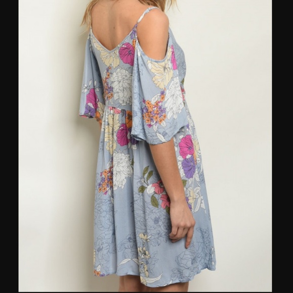 SOMMER Boho Cold Shoulder V-Neck Loose Swing Fit Floral Print Dress S M & L NWT - Picture 2 of 7
